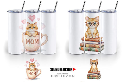 Tumbler Watercolor Cozy Cat Mom Lifestyle Art Sublimation artnoy 