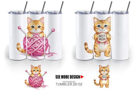 Tumbler Watercolor Cozy Cat Mom Lifestyle Art Sublimation artnoy 
