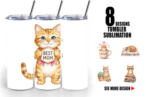 Tumbler Watercolor Cozy Cat Mom Lifestyle Art Sublimation artnoy 