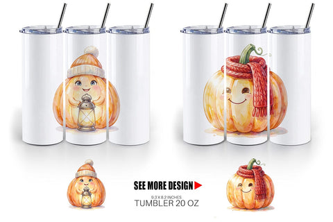Tumbler Watercolor Cozy Fall Lifestyle Pumpkin Sublimation artnoy 