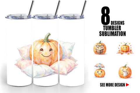 Tumbler Watercolor Cozy Fall Lifestyle Pumpkin Sublimation artnoy 