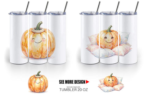 Tumbler Watercolor Cozy Fall Lifestyle Pumpkin Sublimation artnoy 
