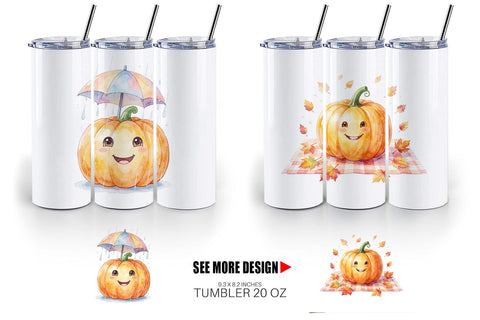 Tumbler Watercolor Cozy Fall Lifestyle Pumpkin Sublimation artnoy 