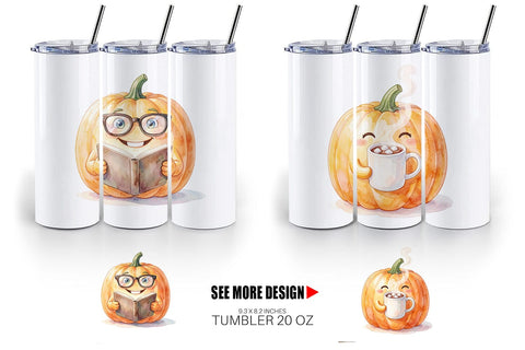 Tumbler Watercolor Cozy Fall Lifestyle Pumpkin Sublimation artnoy 