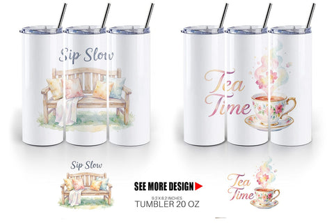 Tumbler Watercolor Cozy Garden Tea Quotes Sublimation artnoy 