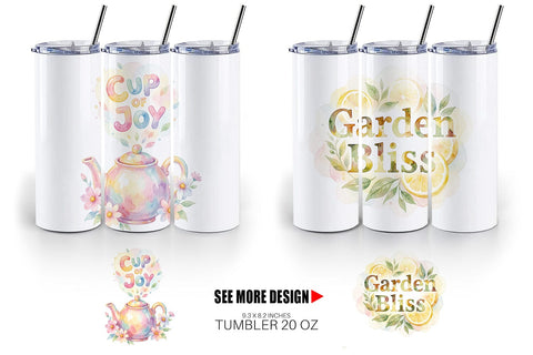 Tumbler Watercolor Cozy Garden Tea Quotes Sublimation artnoy 
