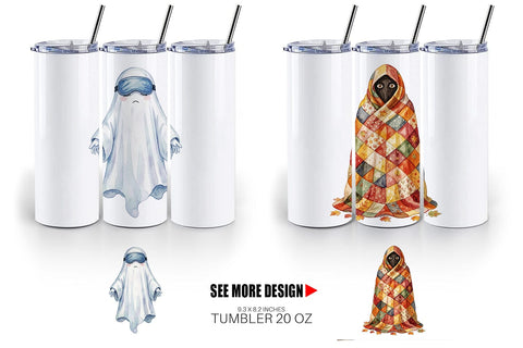 Tumbler Watercolor Cozy Nightcap Sleepy Ghost Sublimation artnoy 