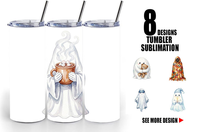 Tumbler Watercolor Cozy Nightcap Sleepy Ghost Sublimation artnoy 