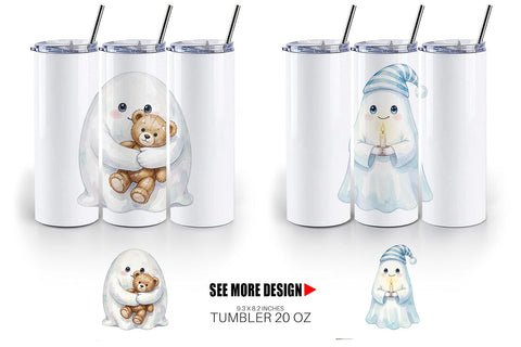 Tumbler Watercolor Cozy Nightcap Sleepy Ghost Sublimation artnoy 