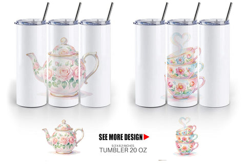 Tumbler Watercolor Cozy Tea Time Mom Brunch Sublimation artnoy 