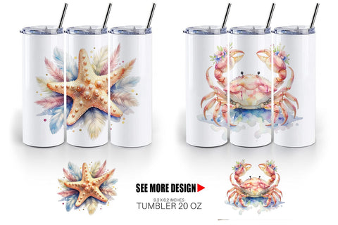 Tumbler Watercolor Cute Baby Ocean Animals Sublimation artnoy 