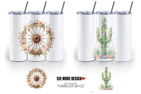 Tumbler Watercolor Desert Spring Easter Cacti Sublimation artnoy 