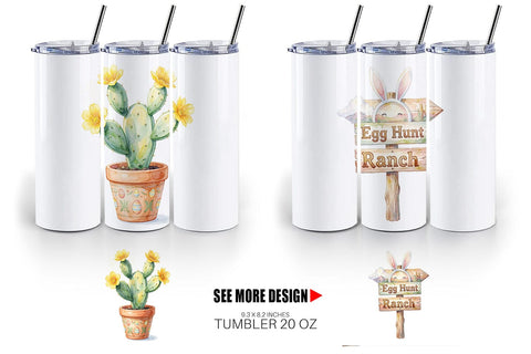 Tumbler Watercolor Desert Spring Easter Cacti Sublimation artnoy 