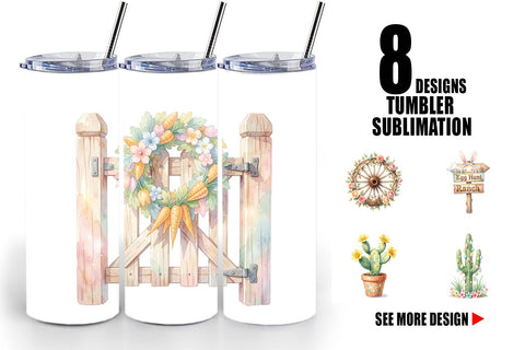 Tumbler Watercolor Desert Spring Easter Cacti Sublimation artnoy 