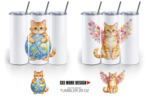 Tumbler Watercolor Dreamy Mother Cat Sky Art Sublimation artnoy 