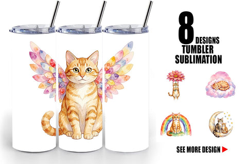 Tumbler Watercolor Dreamy Mother Cat Sky Art Sublimation artnoy 