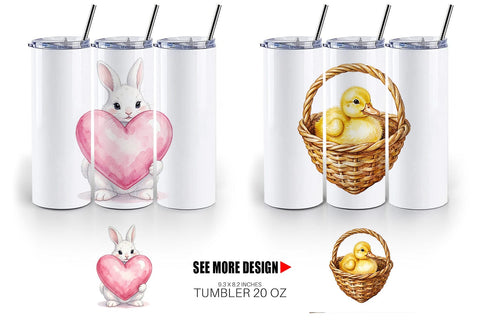 Tumbler Watercolor Easter Bunny Heart Love Art Sublimation artnoy 