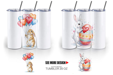 Tumbler Watercolor Easter Bunny Heart Love Art Sublimation artnoy 