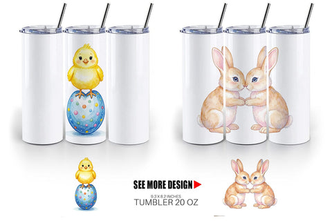 Tumbler Watercolor Easter Bunny Heart Love Art Sublimation artnoy 