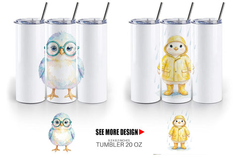 Tumbler Watercolor Easter Chick Dress Up Art Sublimation artnoy 