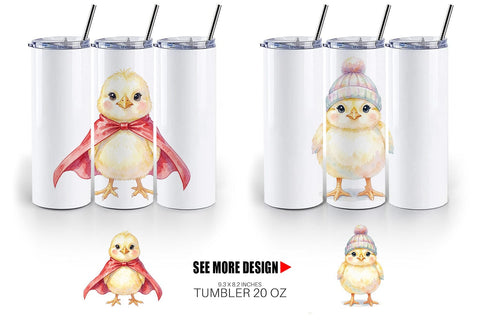 Tumbler Watercolor Easter Chick Dress Up Art Sublimation artnoy 