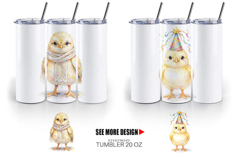 Tumbler Watercolor Easter Chick Dress Up Art Sublimation artnoy 
