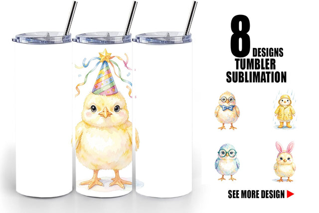 Tumbler Watercolor Easter Chick Dress Up Art Sublimation artnoy 