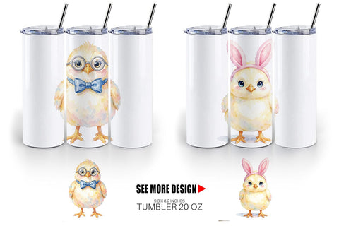 Tumbler Watercolor Easter Chick Dress Up Art Sublimation artnoy 