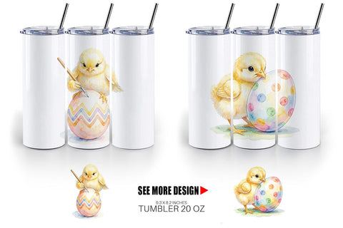 Tumbler Watercolor Easter Egg Painting Chicks Sublimation artnoy 
