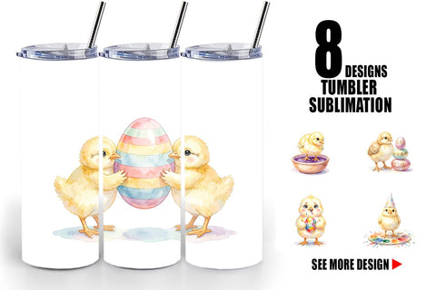Tumbler Watercolor Easter Egg Painting Chicks Sublimation artnoy 