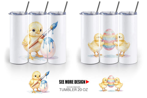 Tumbler Watercolor Easter Egg Painting Chicks Sublimation artnoy 