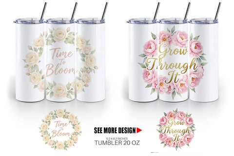 Tumbler Watercolor Elegant Floral Affirmations Quote Sublimation artnoy 