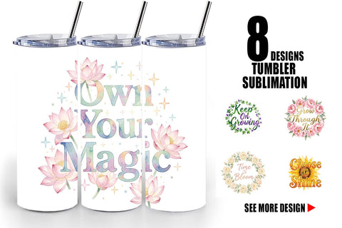 Tumbler Watercolor Elegant Floral Affirmations Quote Sublimation artnoy 