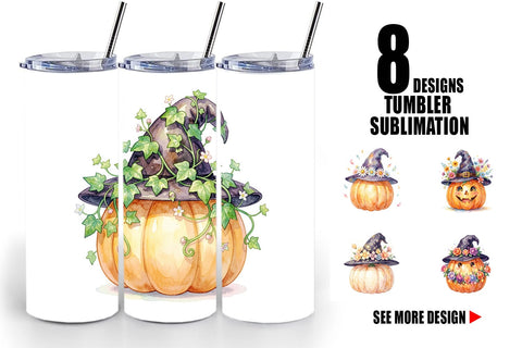 Tumbler Watercolor Enchanted Floral Witch Hat Sublimation artnoy 