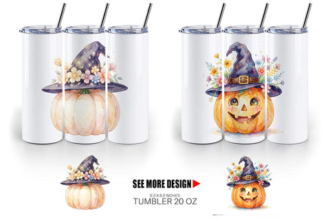Tumbler Watercolor Enchanted Floral Witch Hat Sublimation artnoy 