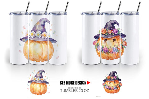 Tumbler Watercolor Enchanted Floral Witch Hat Sublimation artnoy 