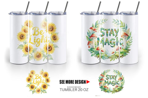 Tumbler Watercolor Enchanted Magic Flower Quote Sublimation artnoy 