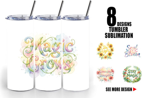 Tumbler Watercolor Enchanted Magic Flower Quote Sublimation artnoy 