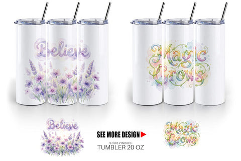 Tumbler Watercolor Enchanted Magic Flower Quote Sublimation artnoy 