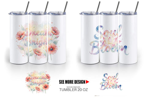 Tumbler Watercolor Enchanted Magic Flower Quote Sublimation artnoy 
