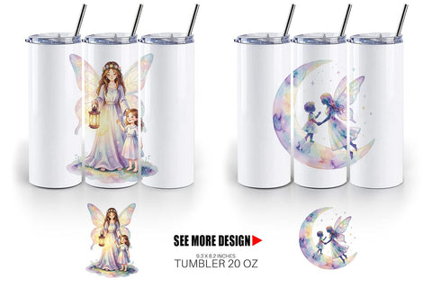 Tumbler Watercolor Fairy Mom And Baby Fantasy Sublimation artnoy 