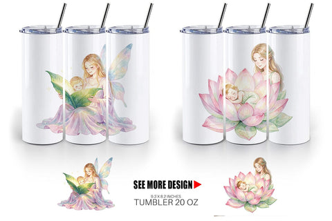 Tumbler Watercolor Fairy Mom And Baby Fantasy Sublimation artnoy 