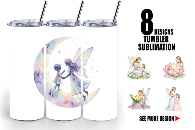Tumbler Watercolor Fairy Mom And Baby Fantasy Sublimation artnoy 