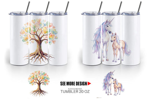 Tumbler Watercolor Fantasy Mom And Baby Creatures Sublimation artnoy 