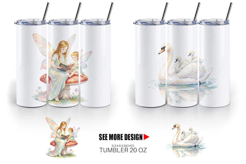 Tumbler Watercolor Fantasy Mom And Baby Creatures Sublimation artnoy 