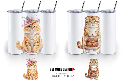 Tumbler Watercolor Fashionable Cat Mom Portraits Sublimation artnoy 