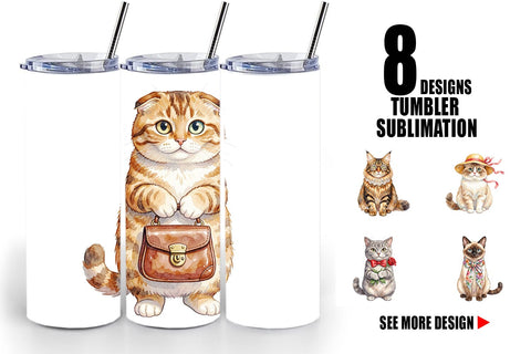 Tumbler Watercolor Fashionable Cat Mom Portraits Sublimation artnoy 