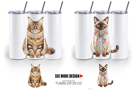 Tumbler Watercolor Fashionable Cat Mom Portraits Sublimation artnoy 