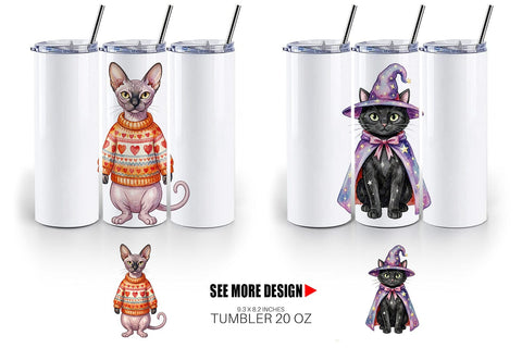 Tumbler Watercolor Fashionable Cat Mom Portraits Sublimation artnoy 