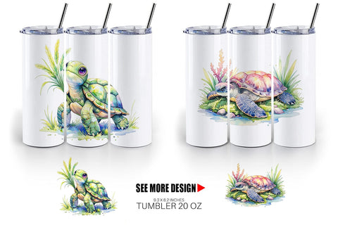 Tumbler Watercolor Floral Boho Sea Turtle Sublimation artnoy 